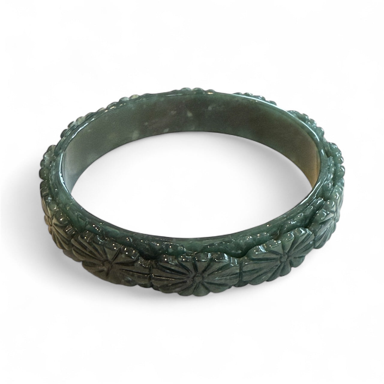 Natural Grade A Blue Water Carved Jadeite Jade Flower Bangle From Guatemala