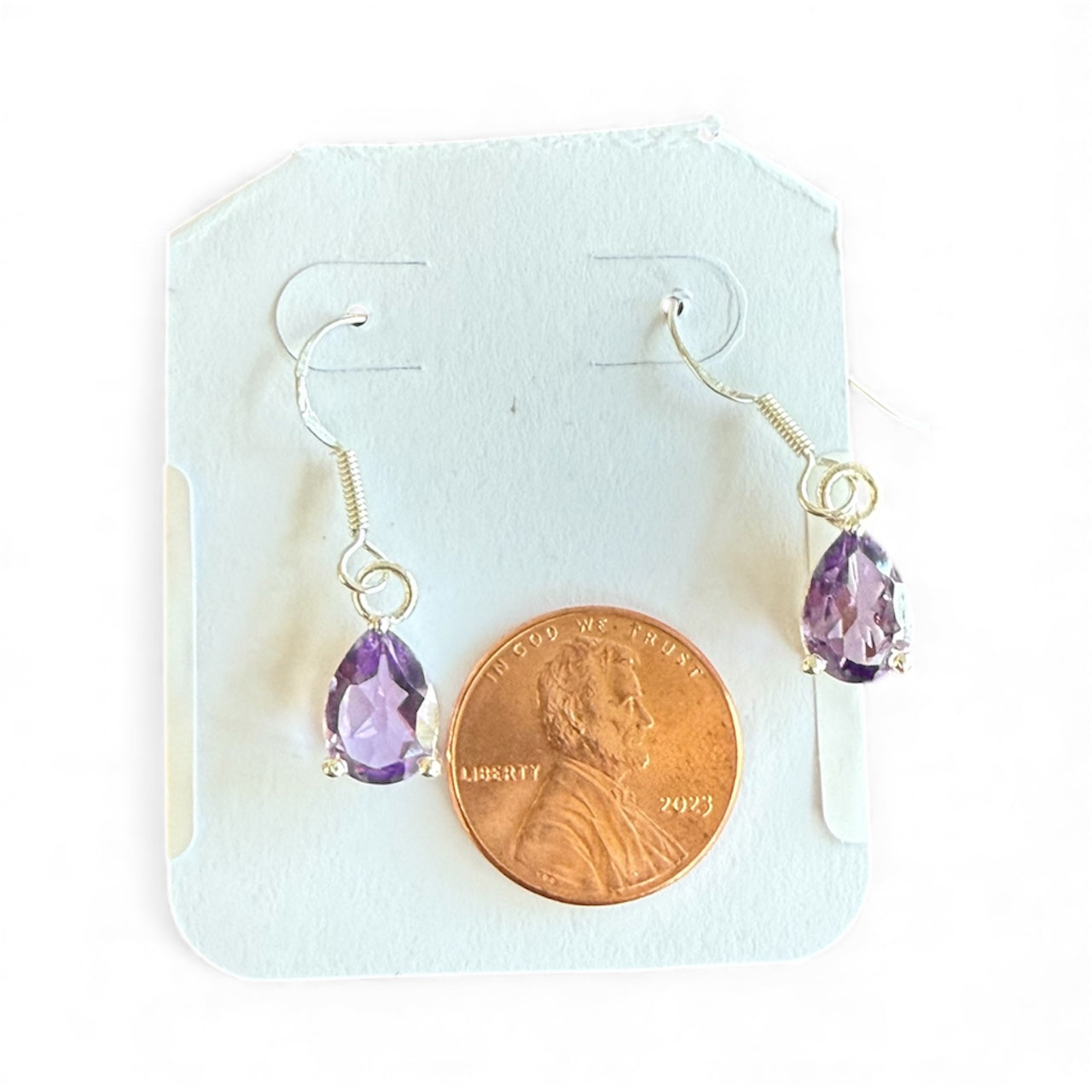 Sterling Silver Amethyst Teardrop Dangle Earrings