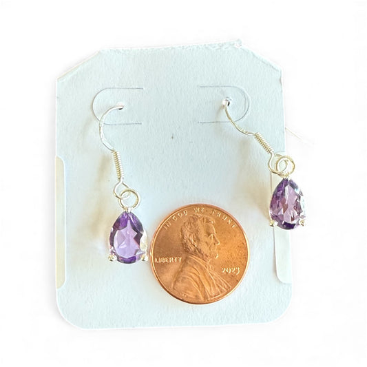Sterling Silver Amethyst Teardrop Dangle Earrings