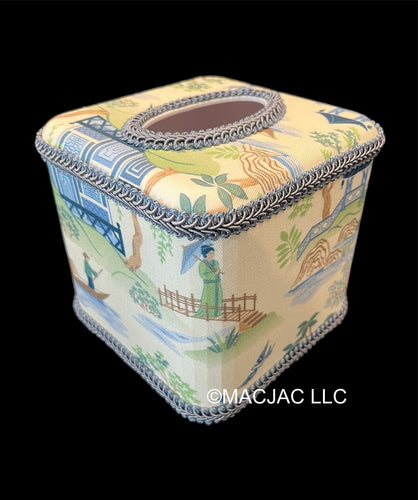 Mandarin Blue Fabric Covered Tissue Box Cover ***In Stock***