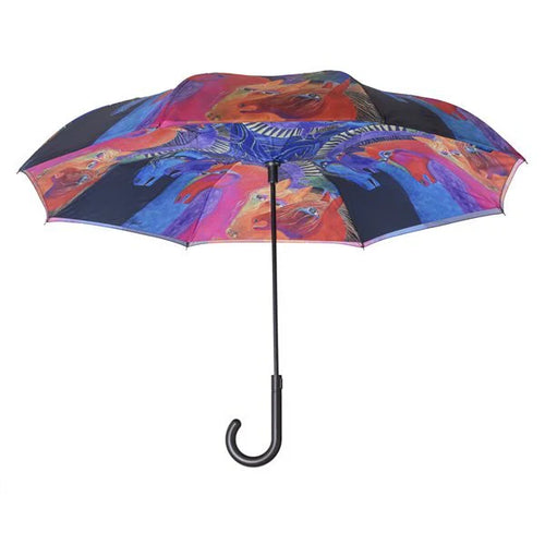 Galleria Laurel Burch Wild Horses Stick Umbrella Reverse Close