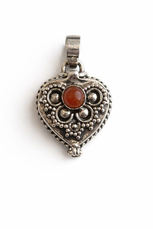 Sterling Silver Carnelian Heart Poison Pendant Large
