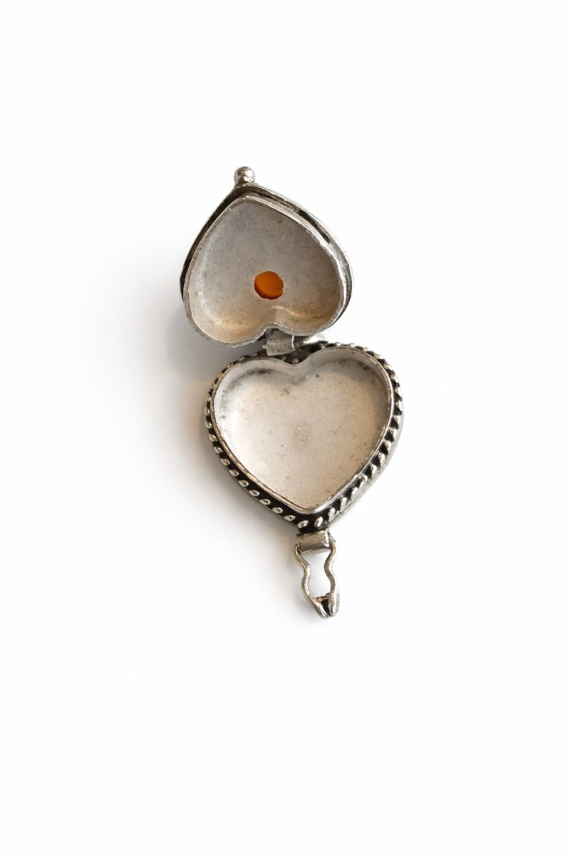 Sterling Silver Carnelian Heart Poison Pendant Large