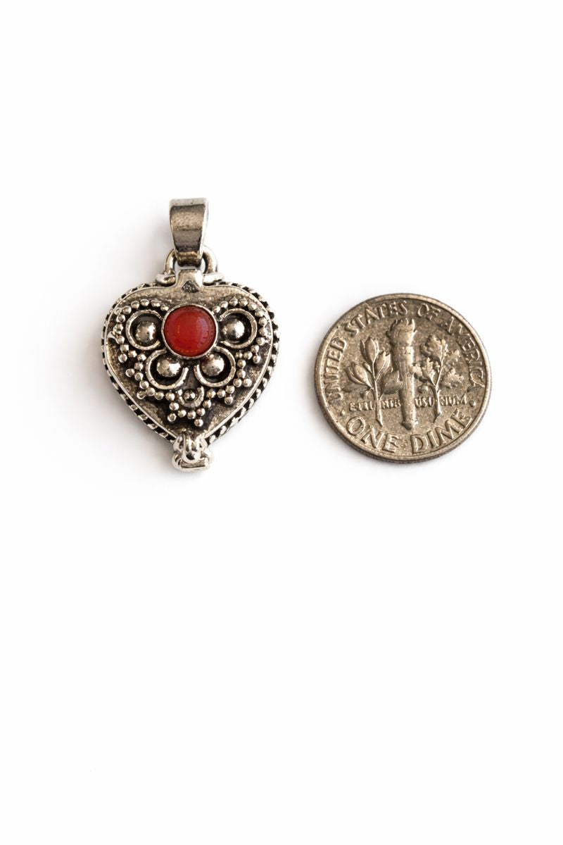 Sterling Silver Carnelian Heart Poison Pendant Large
