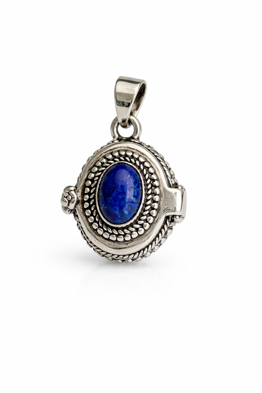 Sterling Silver Blue Lapis Poison Pendant Locket Large New