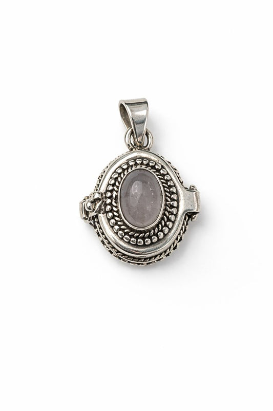 Sterling Silver Rose Quartz Poison Pendant Locket Large