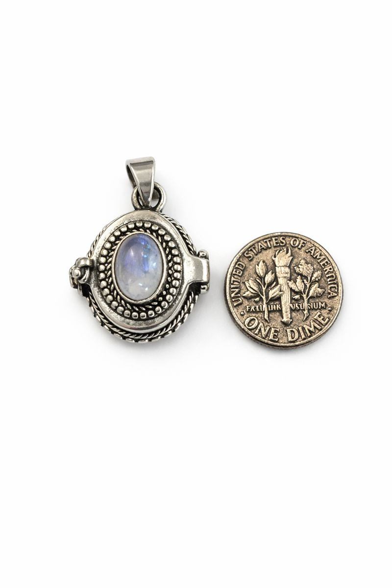 Sterling Silver Moonstone Poison Pendant Locket Large