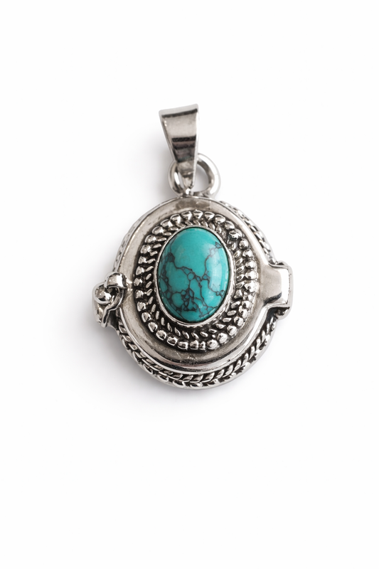 Sterling Silver Turquoise Poison Pendant Locket Large