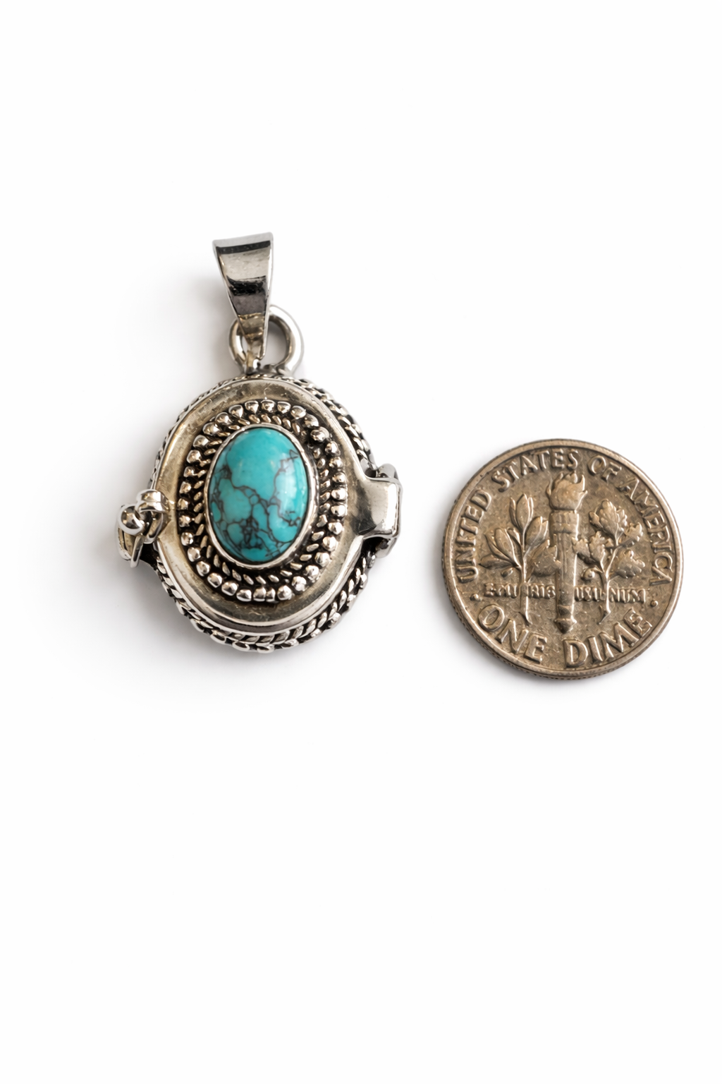 Sterling Silver Turquoise Poison Pendant Locket Large