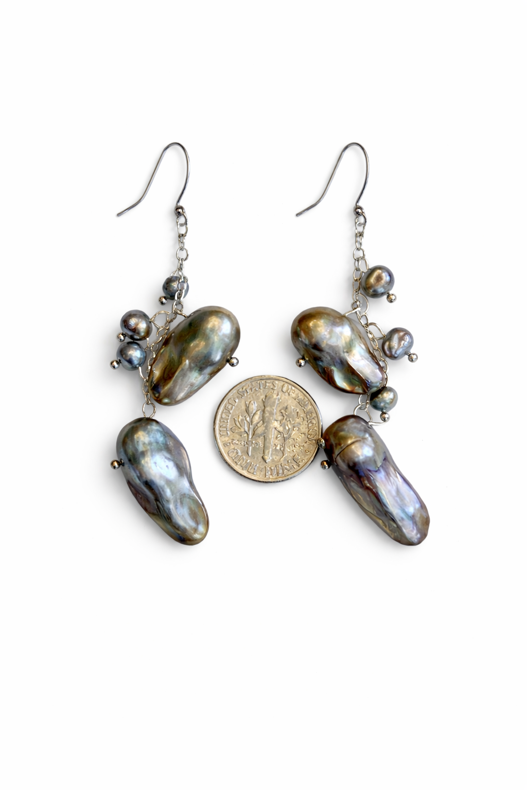 Sterling Silver Abalone Pearl Dangle Earrings