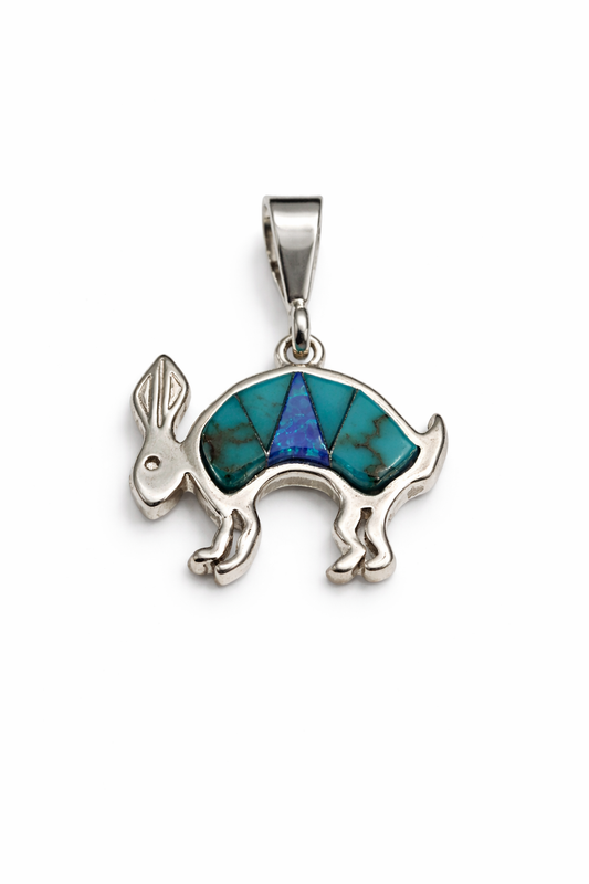 Sterling Silver Inlay Turquoise Jack Rabbit Pendant Signed