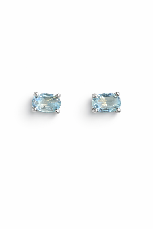 Sterling Silver Blue Topaz Stud Earrings New