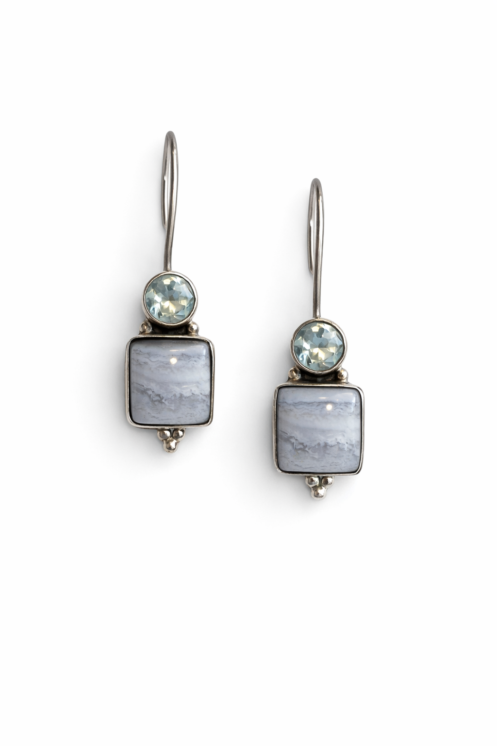 Sterling Silver Blue Lace Agate With Topaz Earrings