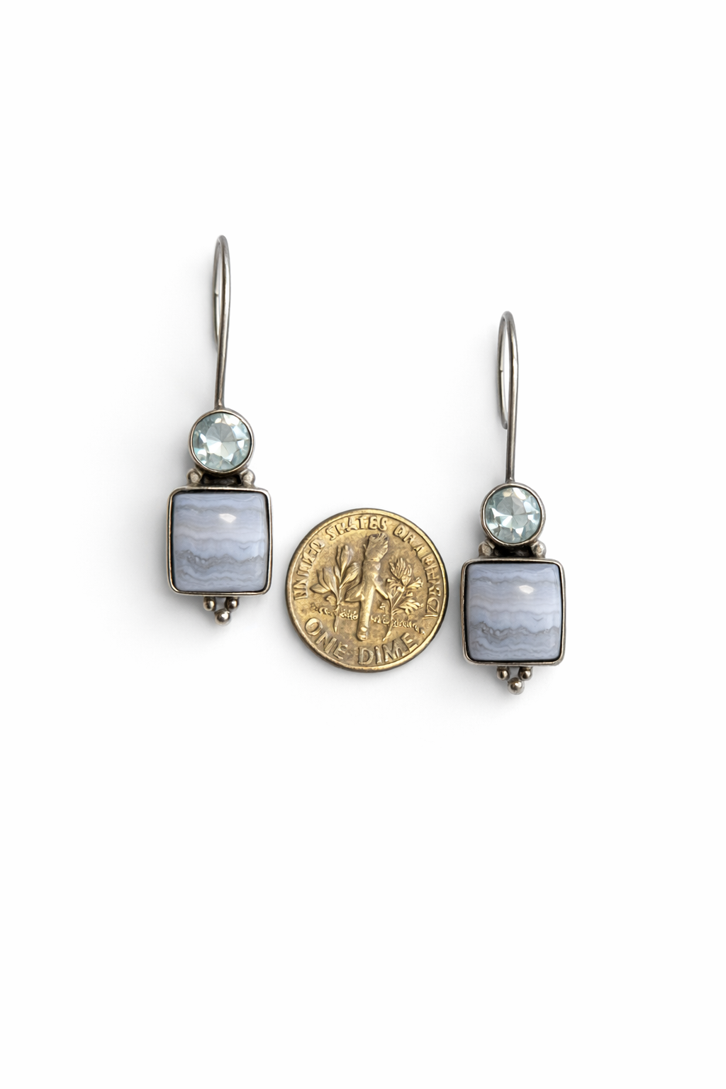 Sterling Silver Blue Lace Agate With Topaz Earrings