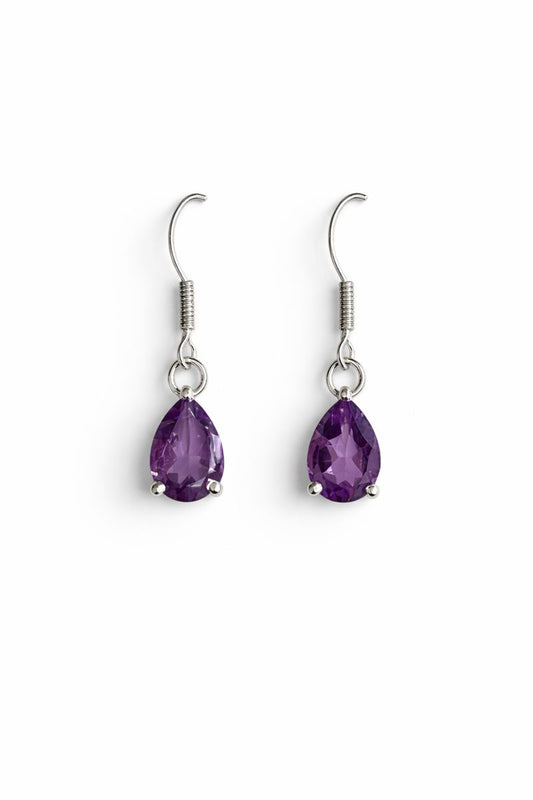 Sterling Silver Amethyst Teardrop Dangle Earrings