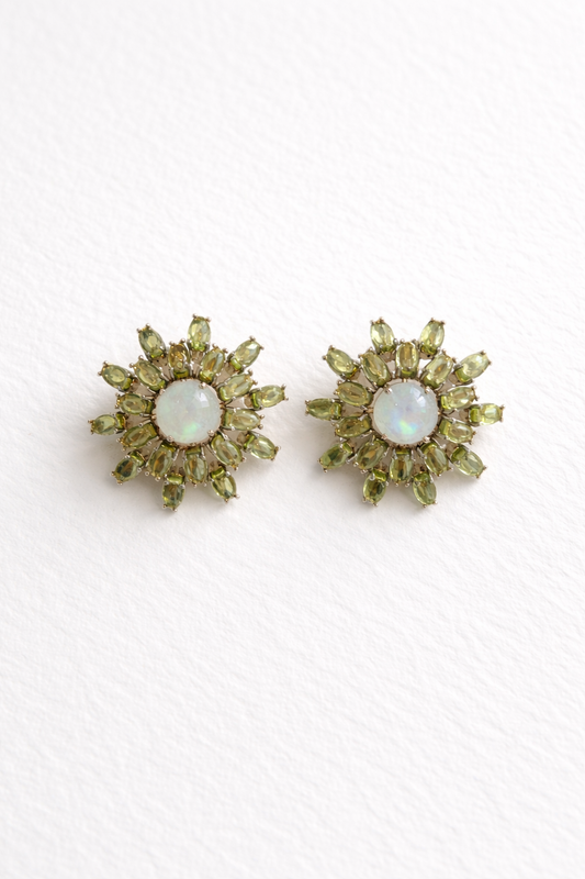 Sterling Silver Peridot and Sri Lankan Moonstone Earrings