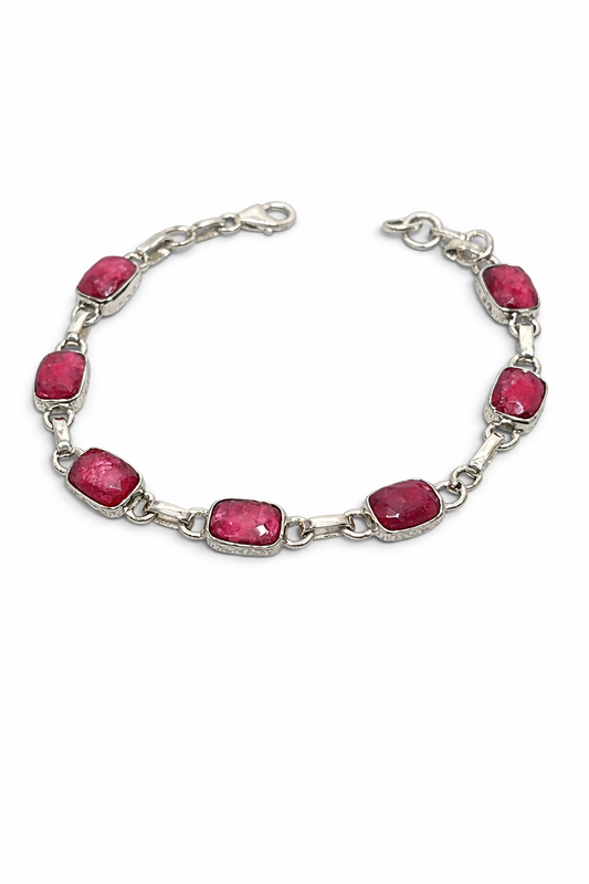 Sterling Silver Tennis Bracelet With Natural Ruby Adjustable