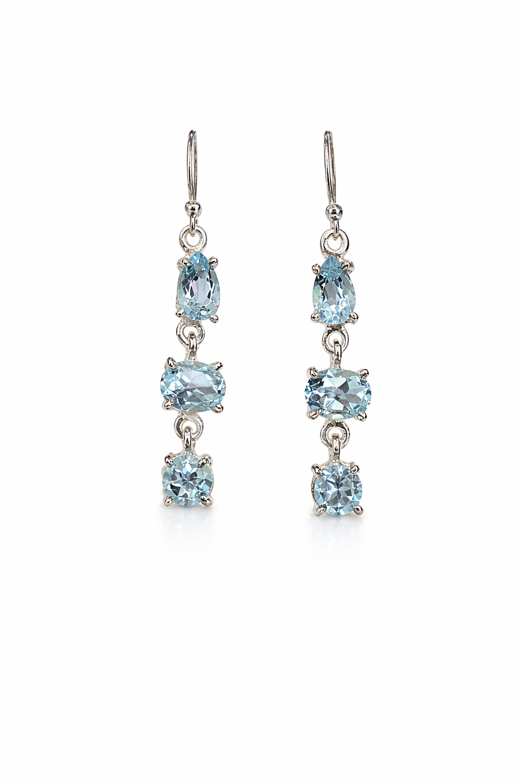 Sterling Silver Triple Blue Topaz Dangle Earrings