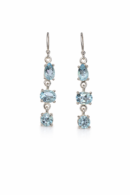 Sterling Silver Triple Blue Topaz Dangle Earrings