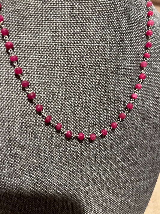 Sterling Silver 16" Ruby Necklace New