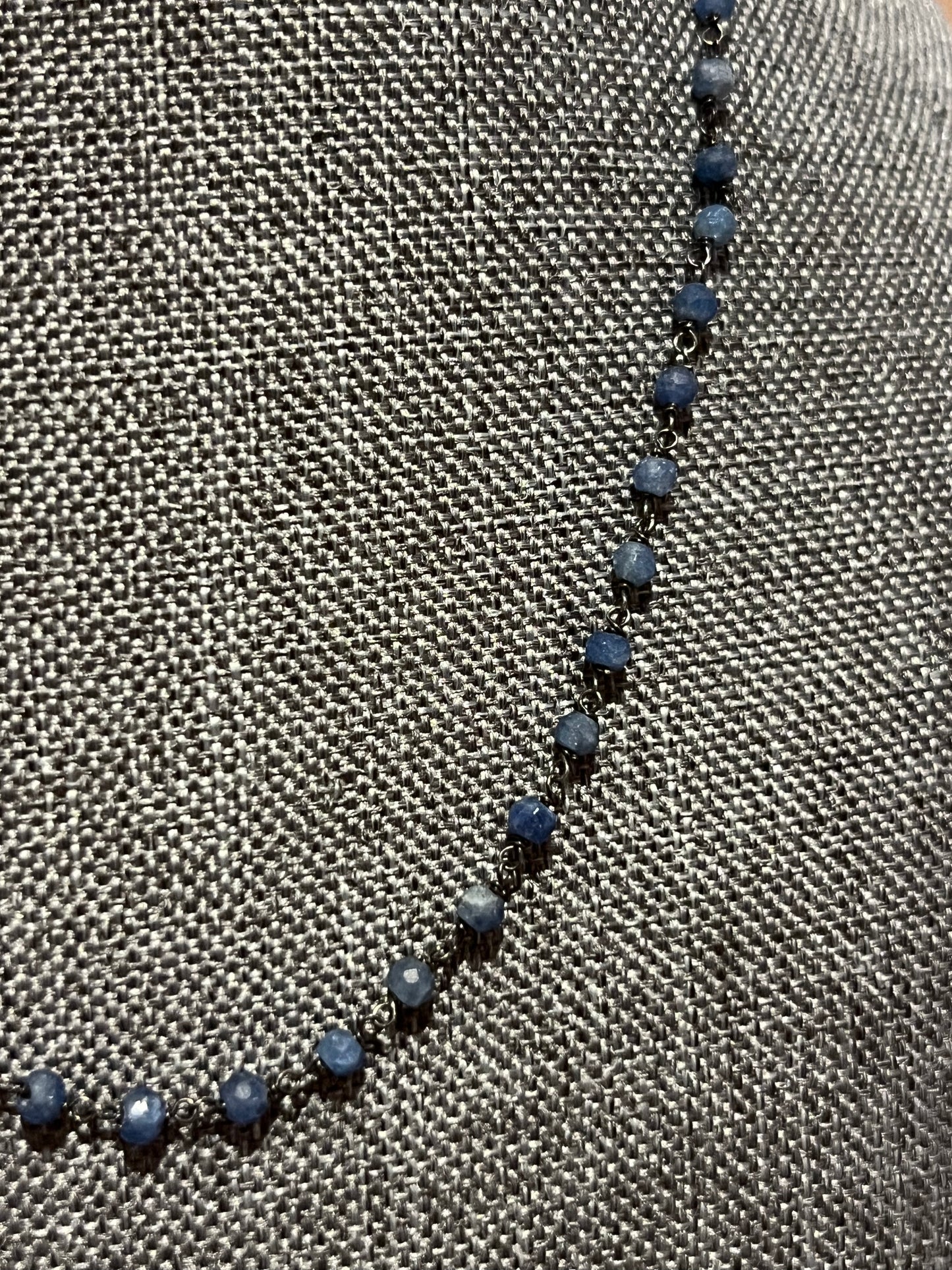 Black Oxidized Silver 16" Blue Sapphire Necklace