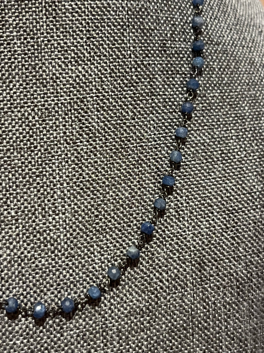 Black Oxidized Silver 16" Blue Sapphire Necklace