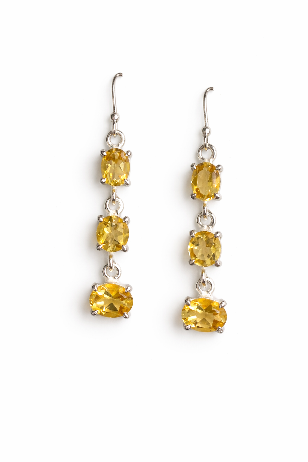 Sterling Silver Triple Citrine Dangle Earrings