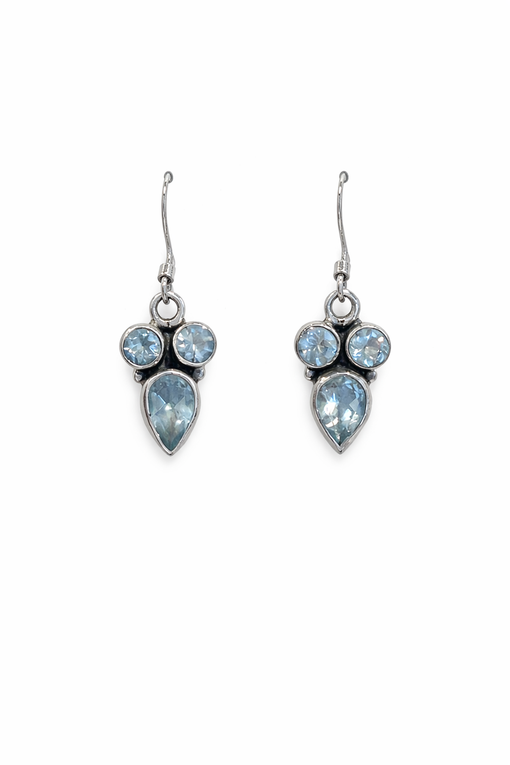 Sterling Silver Triple Blue Topaz Dangle Earrings
