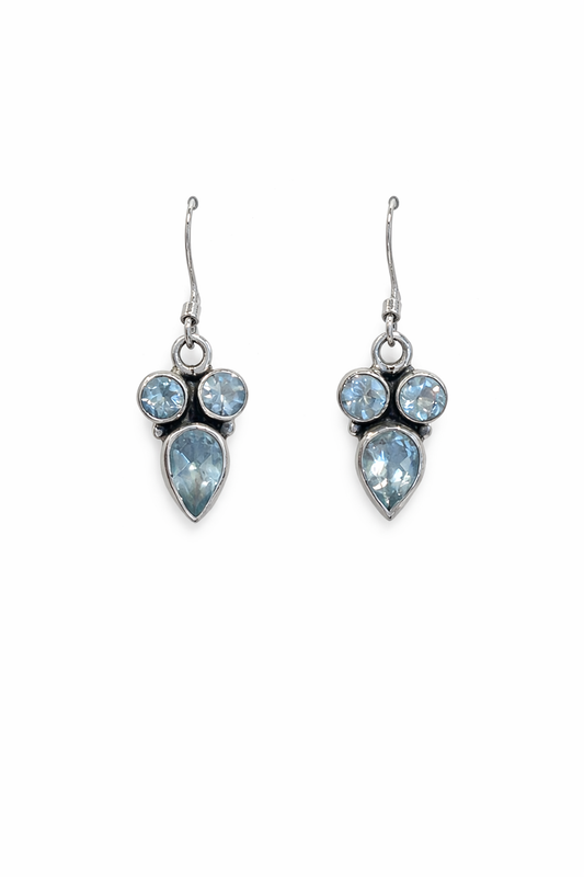 Sterling Silver Triple Blue Topaz Dangle Earrings
