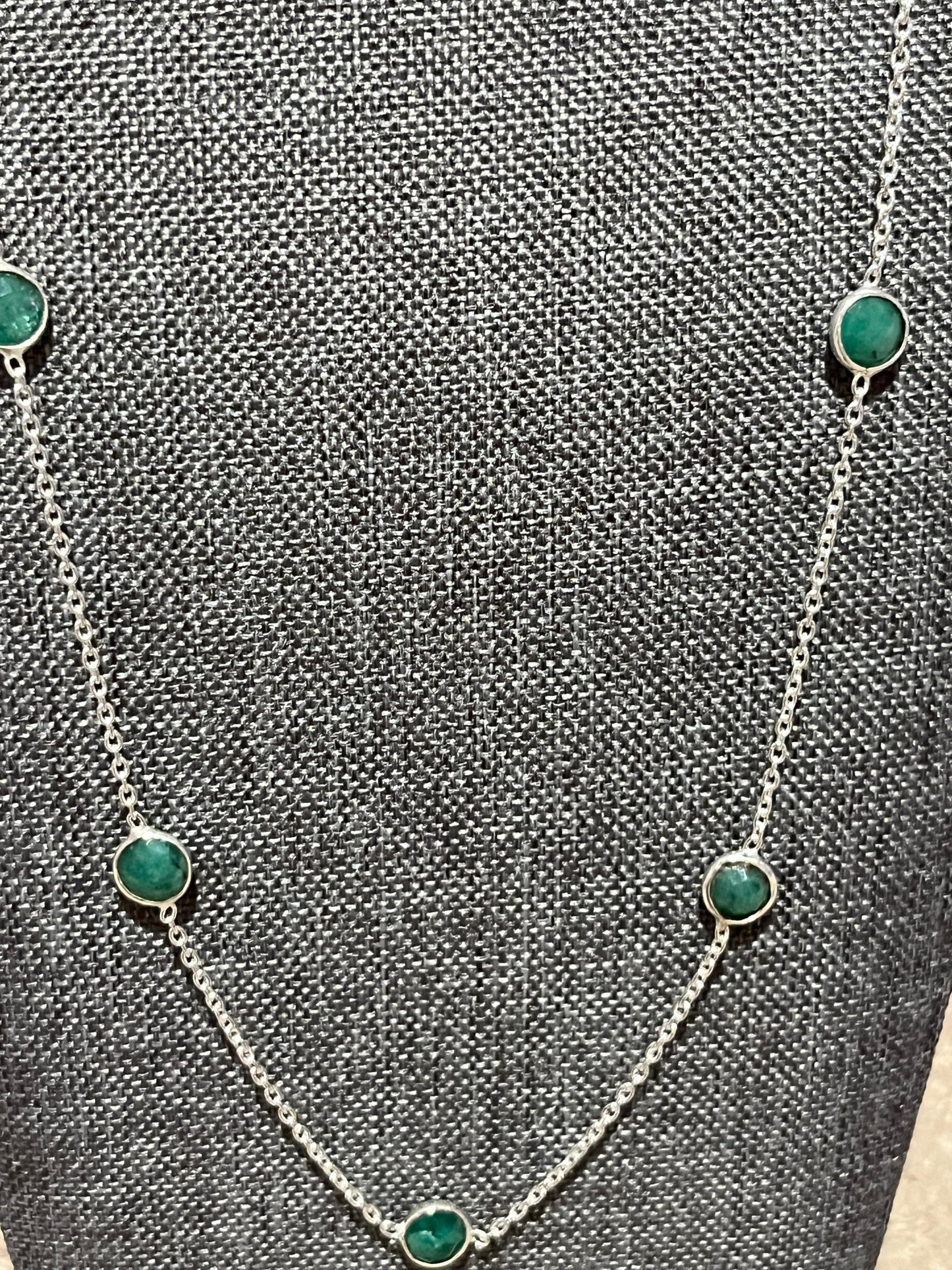 Sterling Silver Floating Emerald Necklace