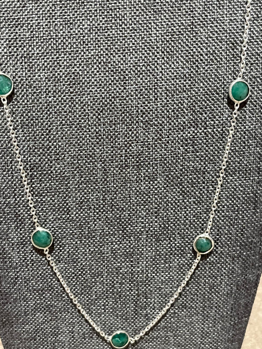 Sterling Silver Floating Emerald Necklace