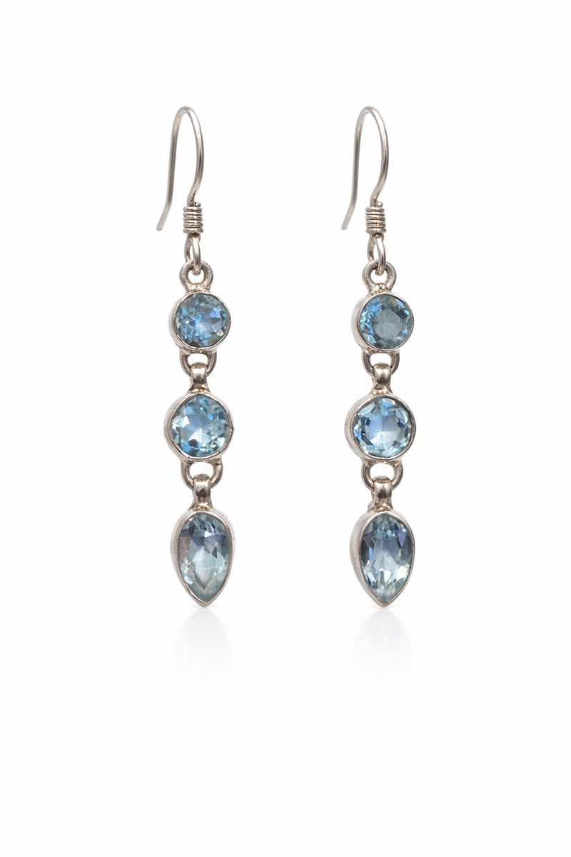 Sterling Silver Triple Blue Topaz Dangle Earrings