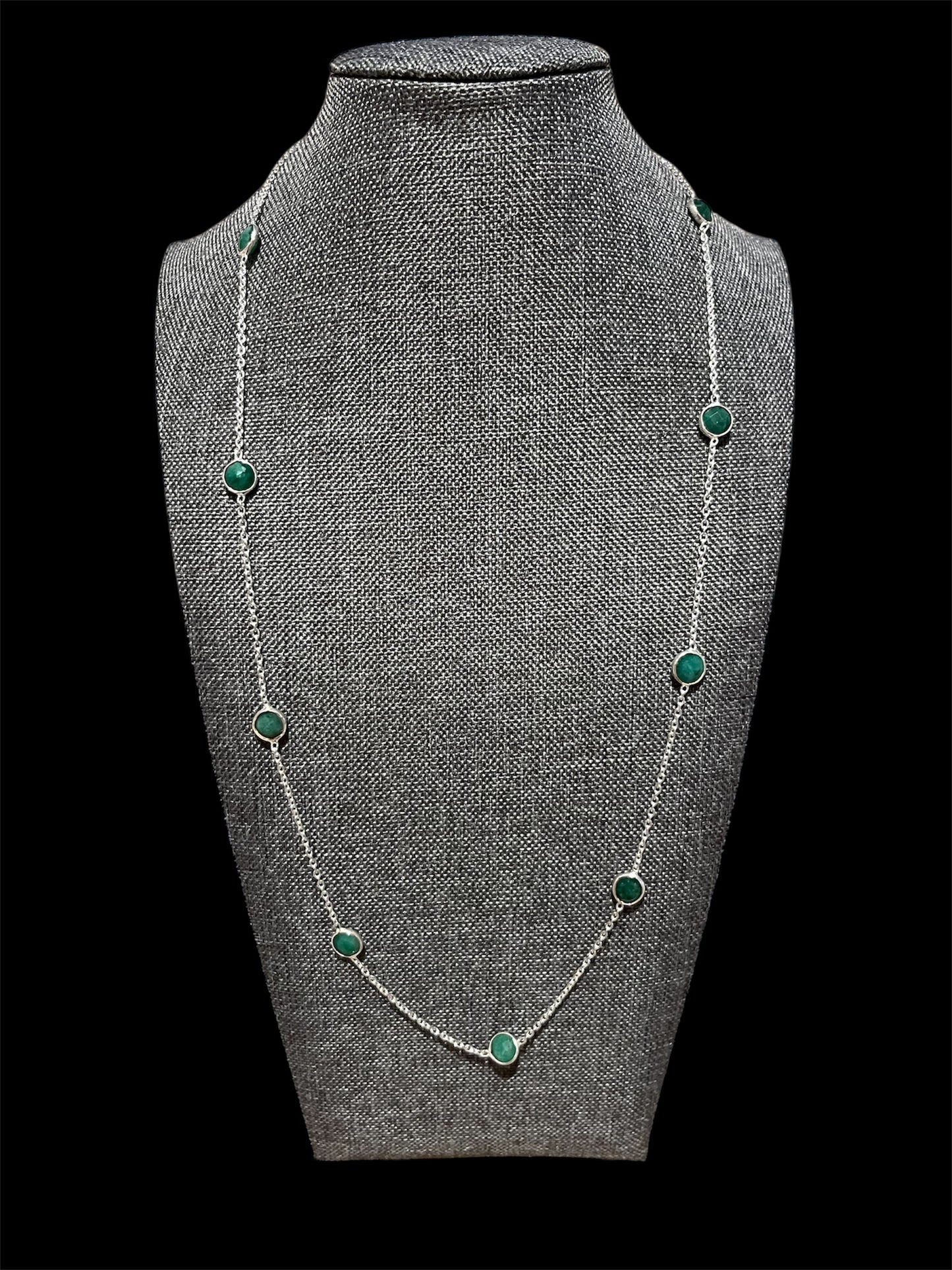 Sterling Silver Floating Emerald Necklace