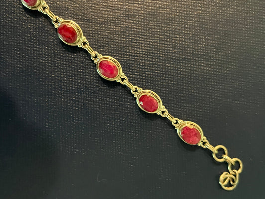 Sterling Silver Tennis Bracelet With Natural Ruby Adjustable