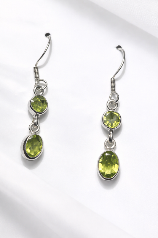 Sterling Silver Double Reticulated Green Peridot Dangle Earrings