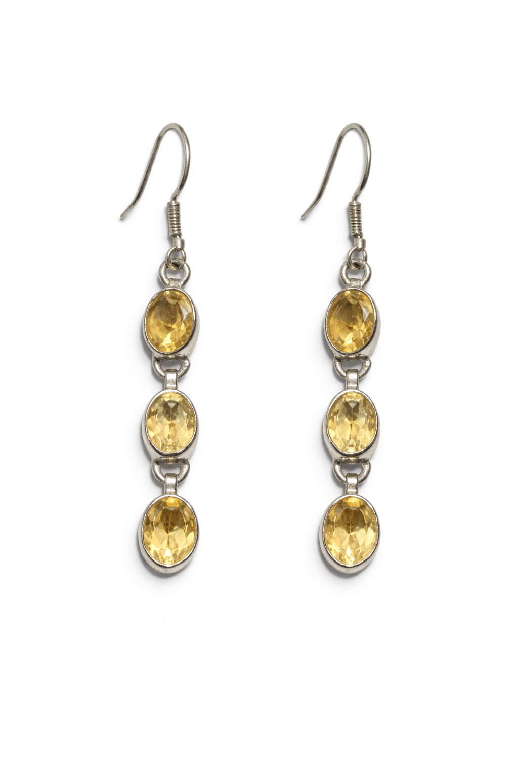 Sterling Silver Triple Reticulated Citrine Dangle Earrings