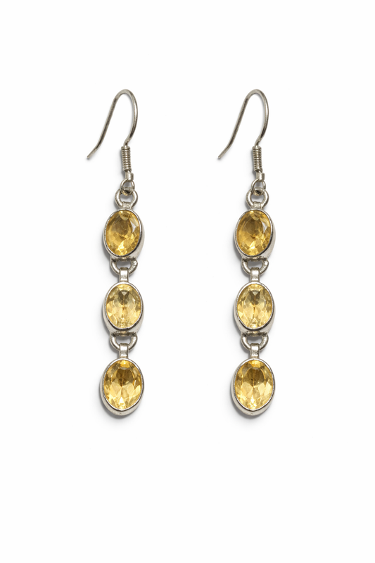 Sterling Silver Triple Reticulated Citrine Dangle Earrings