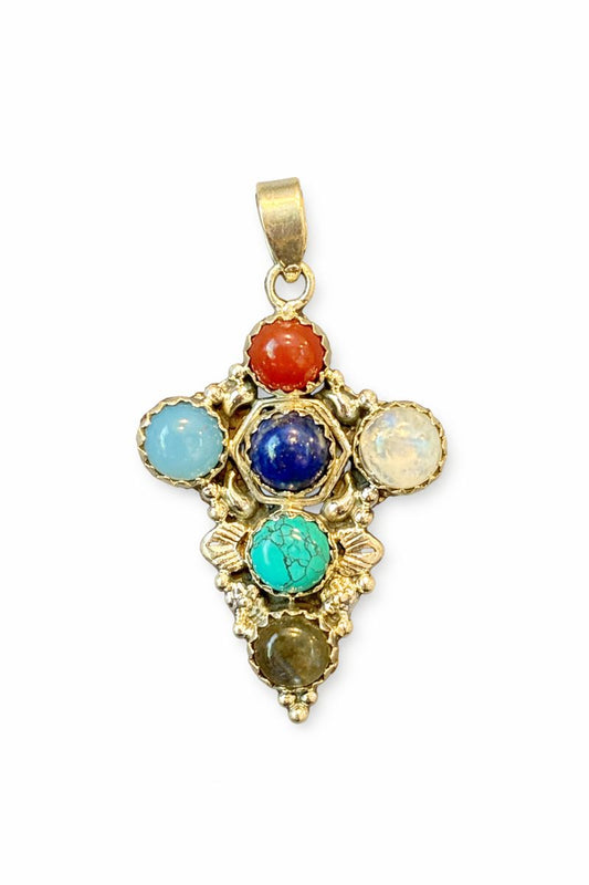 Sterling Silver Carnelian, Moonstone, Lapis, Turquoise, Labradorite, Chalcedony Pendant New