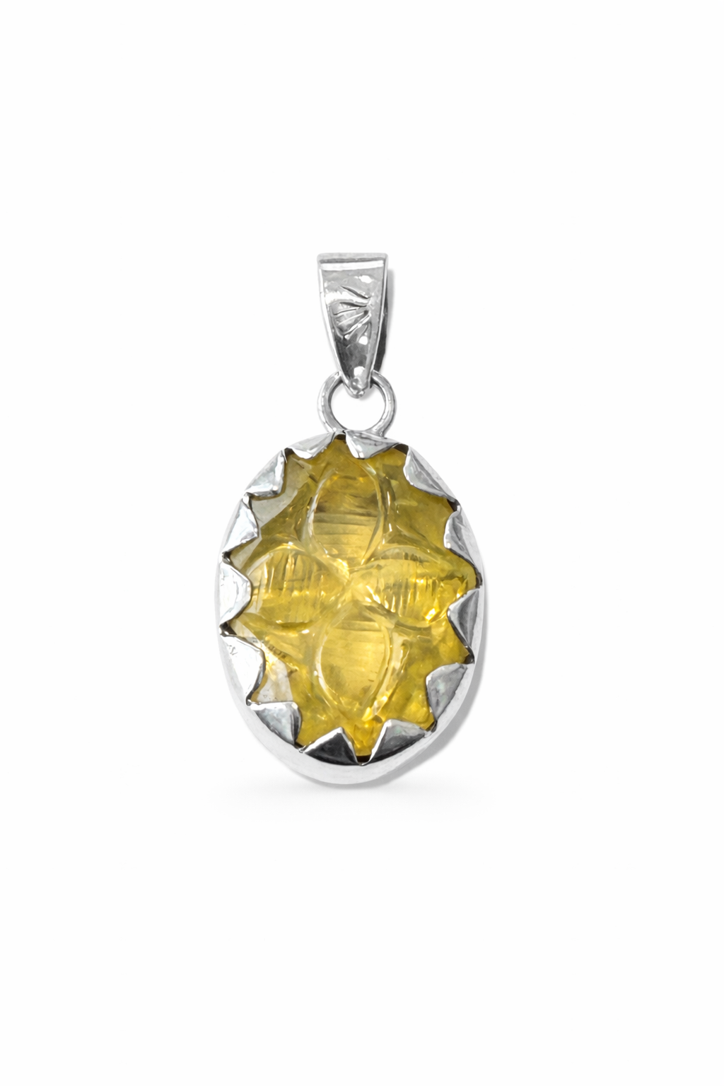 Sterling Silver Carved Large Lemon Quartz Pendant