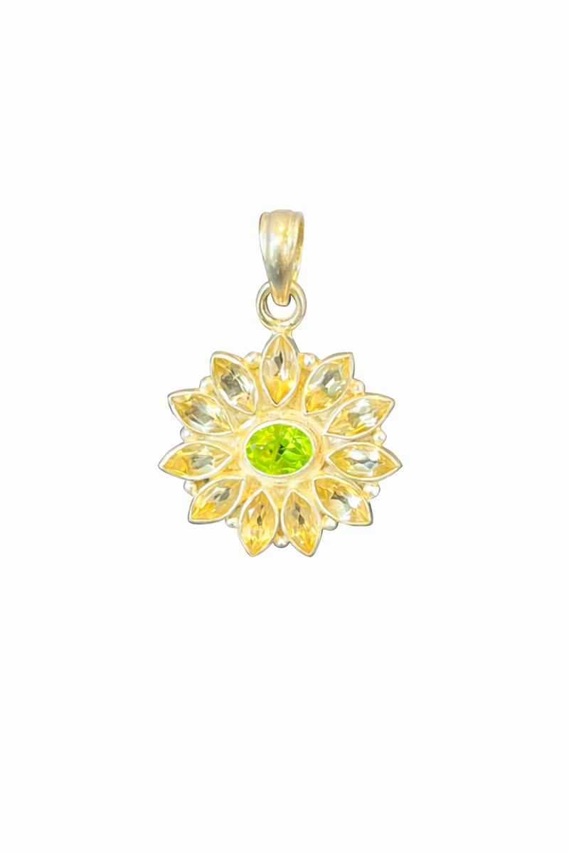 Sterling Silver Peridot And Citrine Flower Pendant