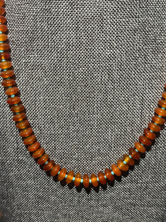 Carnelian and Turquoise Sterling Silver Necklace