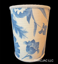 Load image into Gallery viewer, Springtime Blue Fabric Covered Wastebasket ***In Stock***