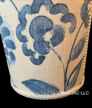 Load image into Gallery viewer, Springtime Blue Fabric Covered Wastebasket ***In Stock***