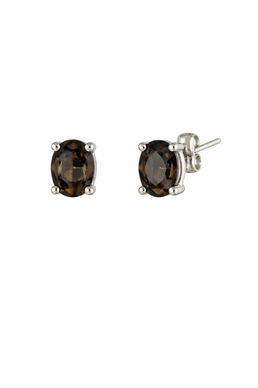 Sterling Silver Smoky Quartz Stud Earrings