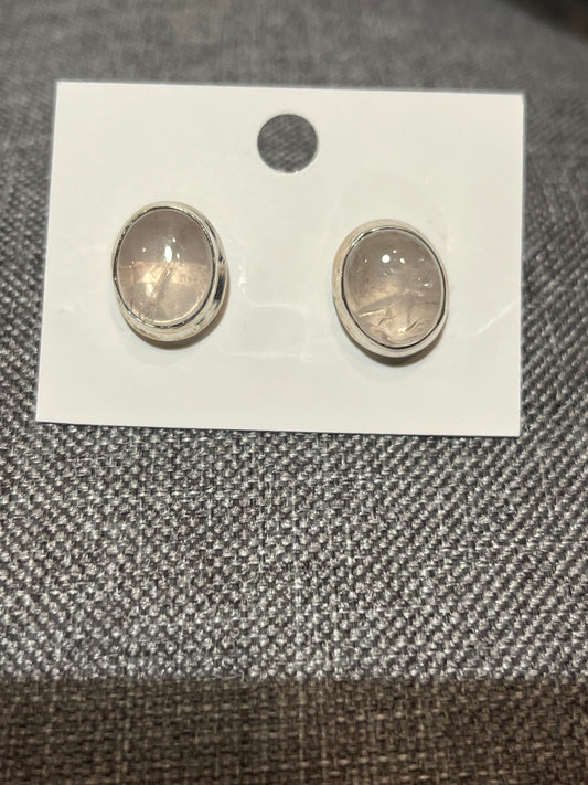 Sterling Silver Rose Quartz Stud Earrings