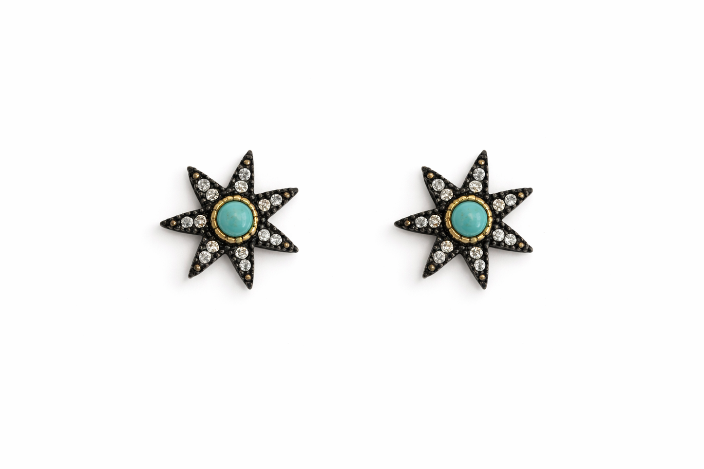 Sterling Silver & Vermeil Turquoise Starburst Earrings By Frieda Rothman