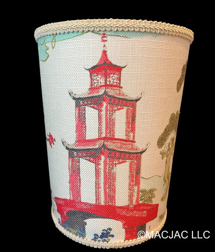 Red Pagoda Fabric Covered Wastebasket ***In Stock***