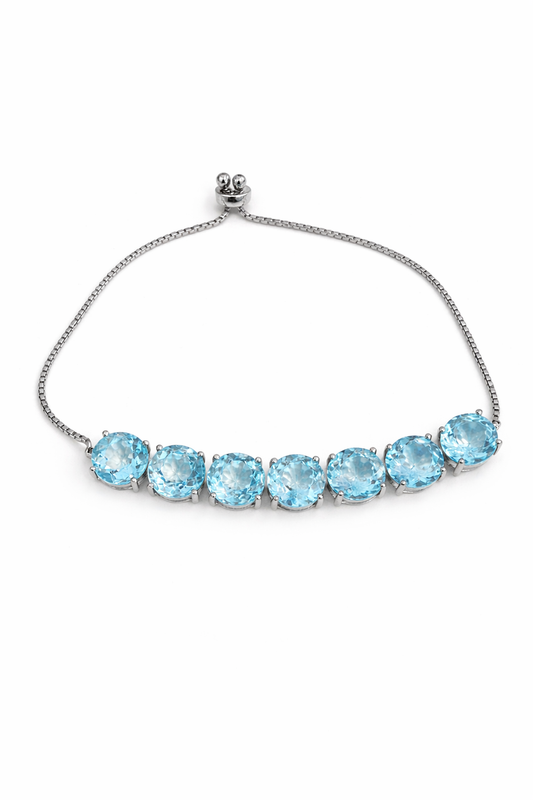 Sterling Silver Natural Blue Topaz Adjustable Bracelet