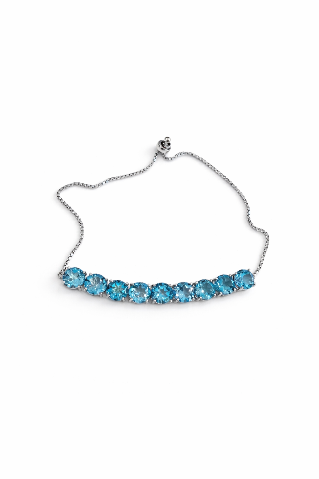 Sterling Silver Natural Swiss Blue Topaz Adjustable Bracelet