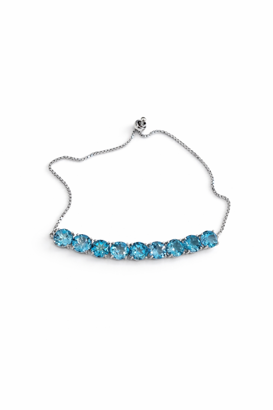 Sterling Silver Natural Swiss Blue Topaz Adjustable Bracelet